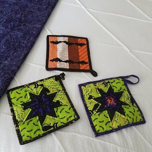 3 Halloween potholders, two handmade